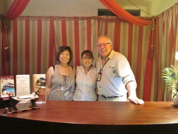 From right to left: Bruce, Florence (one of the Staff) and me.